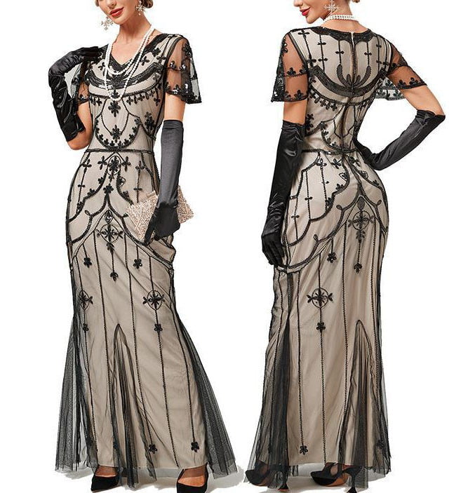 EKOUSN 1920s Art Deco Fringed Sequin Dress Roaring 20s Flapper Fancy ...