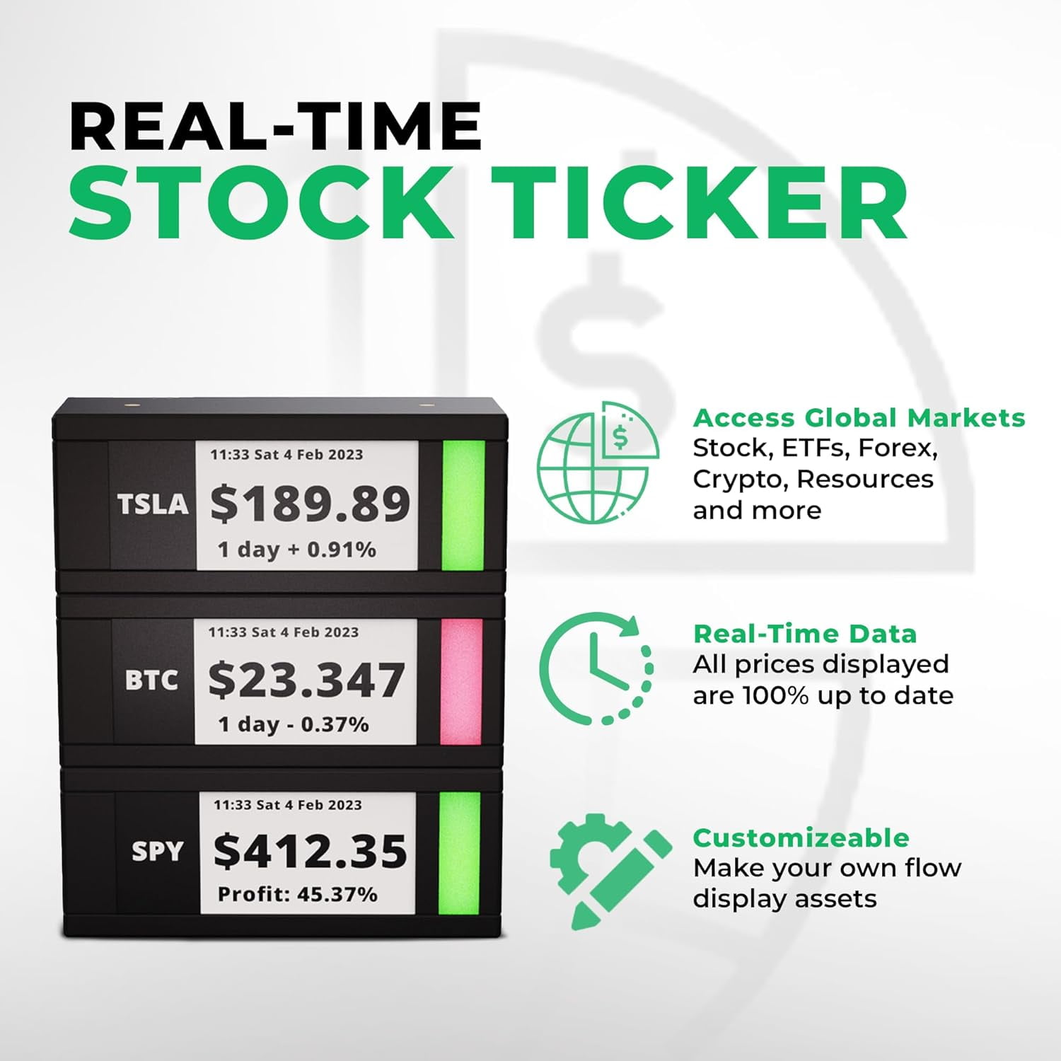 TickrMeter Real-Time Stock and Crypto Ticker Display for Computer Desktop  Setup and Office Desk