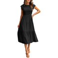 thumbnail image 1 of Women's Ruffle Short Sleeve Smocked Tiered Long Dress A Line Round Neck, 1 of 1