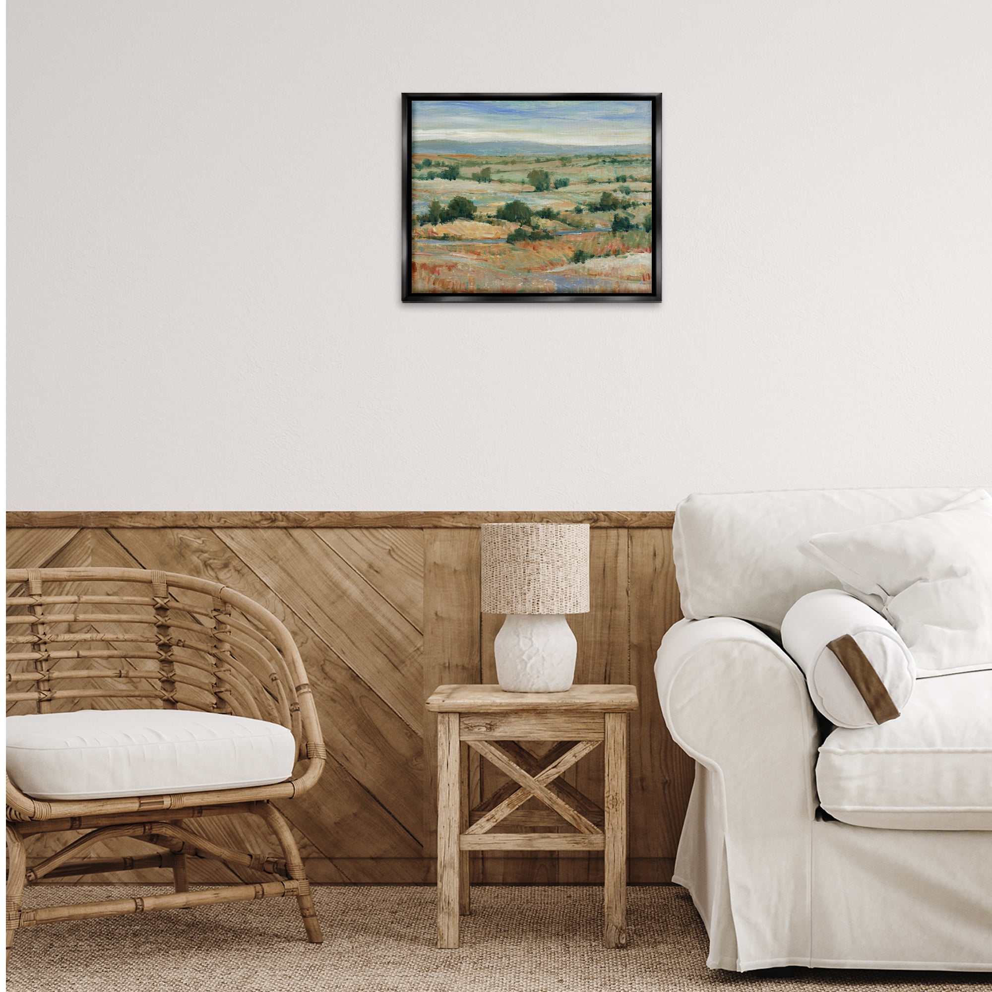 Stupell Industries Distant Farmland View Landscape & Nature Painting Black Floater Framed Canvas Art Print Wall Art, 21 x 17