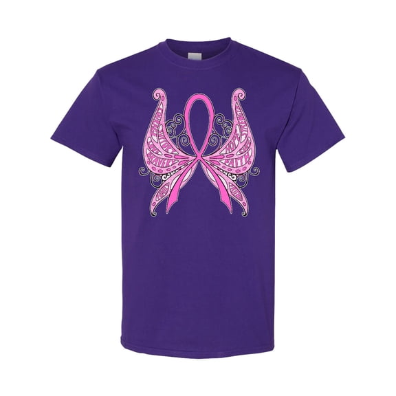 Inktastic Breast Cancer Awareness with Butterfly Ribbon Words T-Shirt