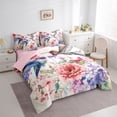 thumbnail image 3 of Feelyou Rustic Hummingbird Comforter Set 7pcs, Peony Flower Women Queen Bedding Sets, 3 of 8
