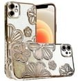 thumbnail image 6 of For Apple iPhone 15 /6.1" Luxury Floral Design Sparkle Glitter Diamond Crystal Rhinestone Shimmer Bling Plating Thick TPU Hard PC Cover, XPM Phone Case [Flower Gold], 6 of 10