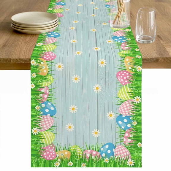 Green Easter Table Runner 36 Inches Long Farmhouse Dress Scarves, Spring Floral Eggs Elegant Pastoral Wooden Dining Tablerunner for Coffee Table/Kitchen Island/Party Décor, Small 13" x 36"