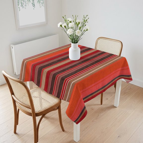 Waterproof Tablecloth Farmhouse Vintage Striped Square Table Cloth 60x60in,Wipeable Washable Table Cover Abstract Red Brown Stripe Tablecloths for Dining Tables Kitchen Picnic Camping Outdoor Party
