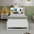 thumbnail image 4 of Gymax Twin Size Wooden Bed Frame w/ Charging Station & LED Light Storage Headboard White, 4 of 10