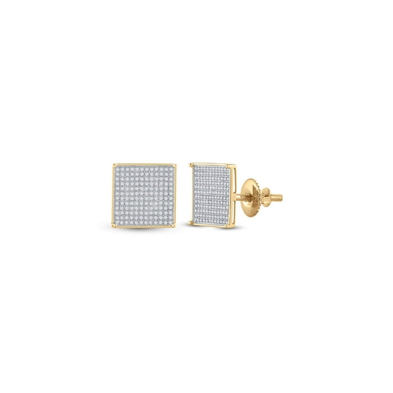 FB Jewels 14kt Yellow Gold Womens Round Pave-set Diamond Square Cluster Earrings 7/8 Cttw In Pave Setting (I2-I3 clarity; J-K color)