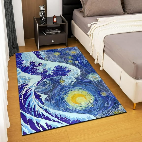 4x8ft Print Crystal Velvet Rug, Vintage Painting Soft Non Slip Low Pile Indoor/Outdoor Office Living Room Bedroom Mat