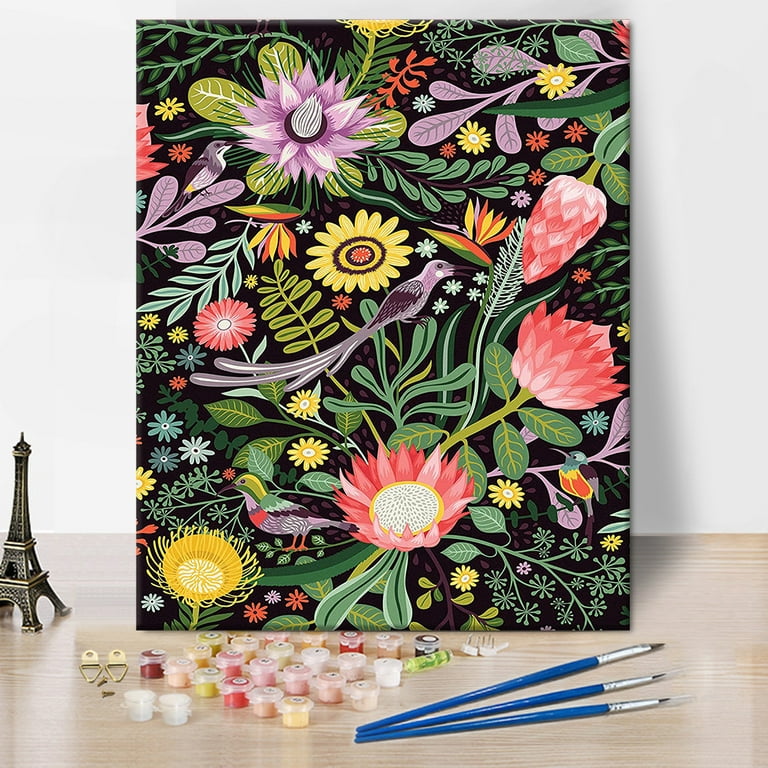 Adult Paint by Numbers Cape Town Flowers DIY Acrylic Painting Flower and  Birds Paint by Numbers for Adults DIY Artwork for Modern Decor, 16x20,  Frameless 