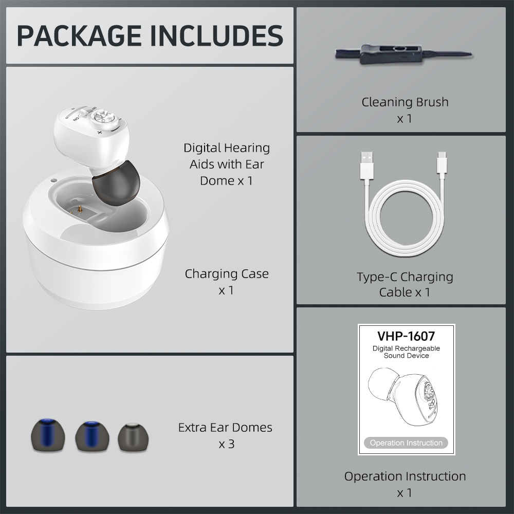 ELCTRTICI Hearing Aids for Seniors, Rechargeable, VHP-1607, White, Single
