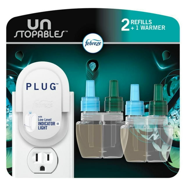 Febreze Plug In Air Freshener, Odor-Fighting Scented Oil Starter Kit, UNS Fresh, 1 Warmer + 2 Refills