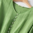 thumbnail image 5 of Annhoo Womens Cotton Linen Dresses V Neck 3/4 Sleeve Button Casual Loose Flowy Trendy Travel Holiday Maxi Sundresses, 5 of 9