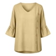 thumbnail image 4 of Hilenly 3/4 Bell Sleeve Tops for Women Side Button Cotton Linen Shirts V Neck Blouse, 4 of 10