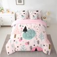 thumbnail image 3 of Manfei Christmas Tree Child Twin Bedding Sets 7-Piece, Chic Stripes Abstract Bedding Comforter Set, Kawaii Pink Cartoon Reversible Sheet Sets, Ultra Soft Bedroom Decor, 3 of 8