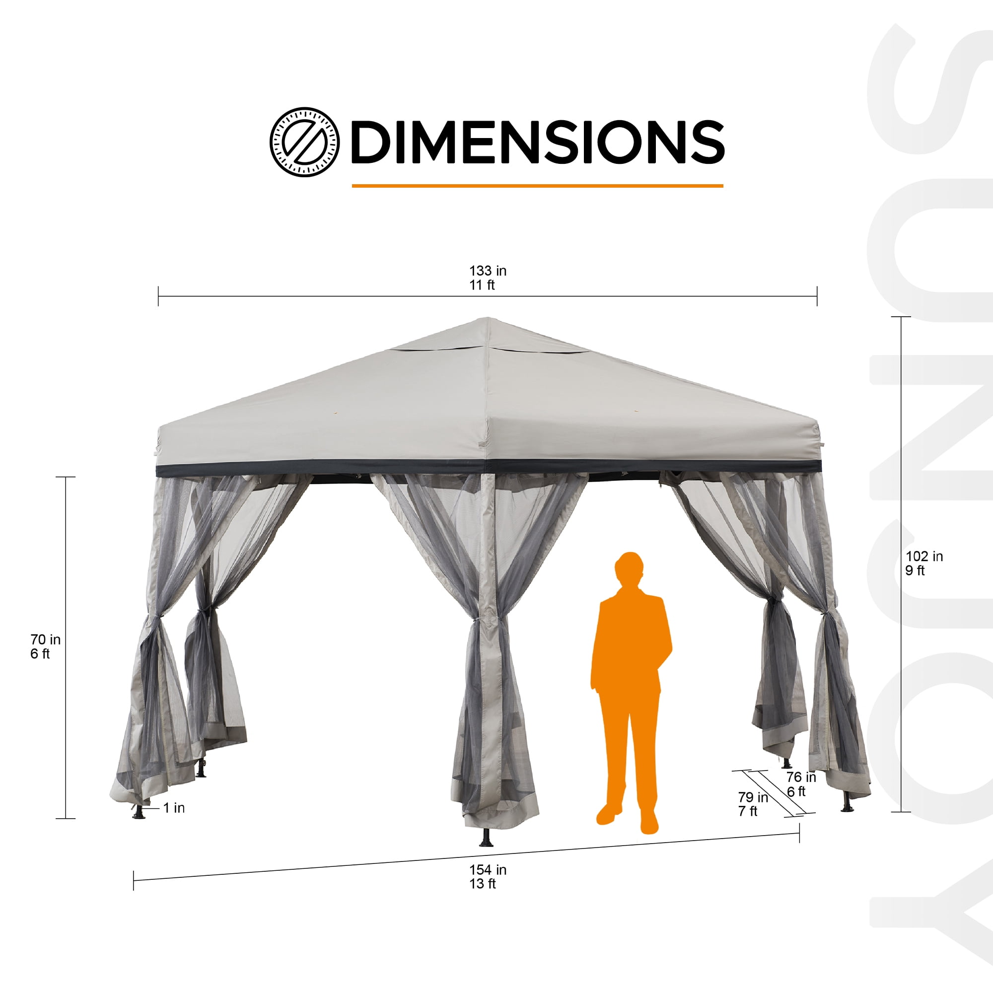 Sunjoy 11x11 ft. Pop Up Gazebo, 2-Tone Portable Canopy/Tent, Outdoor Hexagon Steel Frame Soft Top Gazebo, Mesh Sidewalls and Carry Bagcluded, Gray & Black