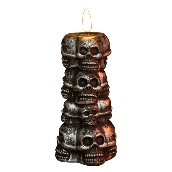 Collection Skulls Halloween Flameless Taper Candles,Natural Glow Flickering Flameless Spooky LED Wax Pillar Candle Battery Operated
