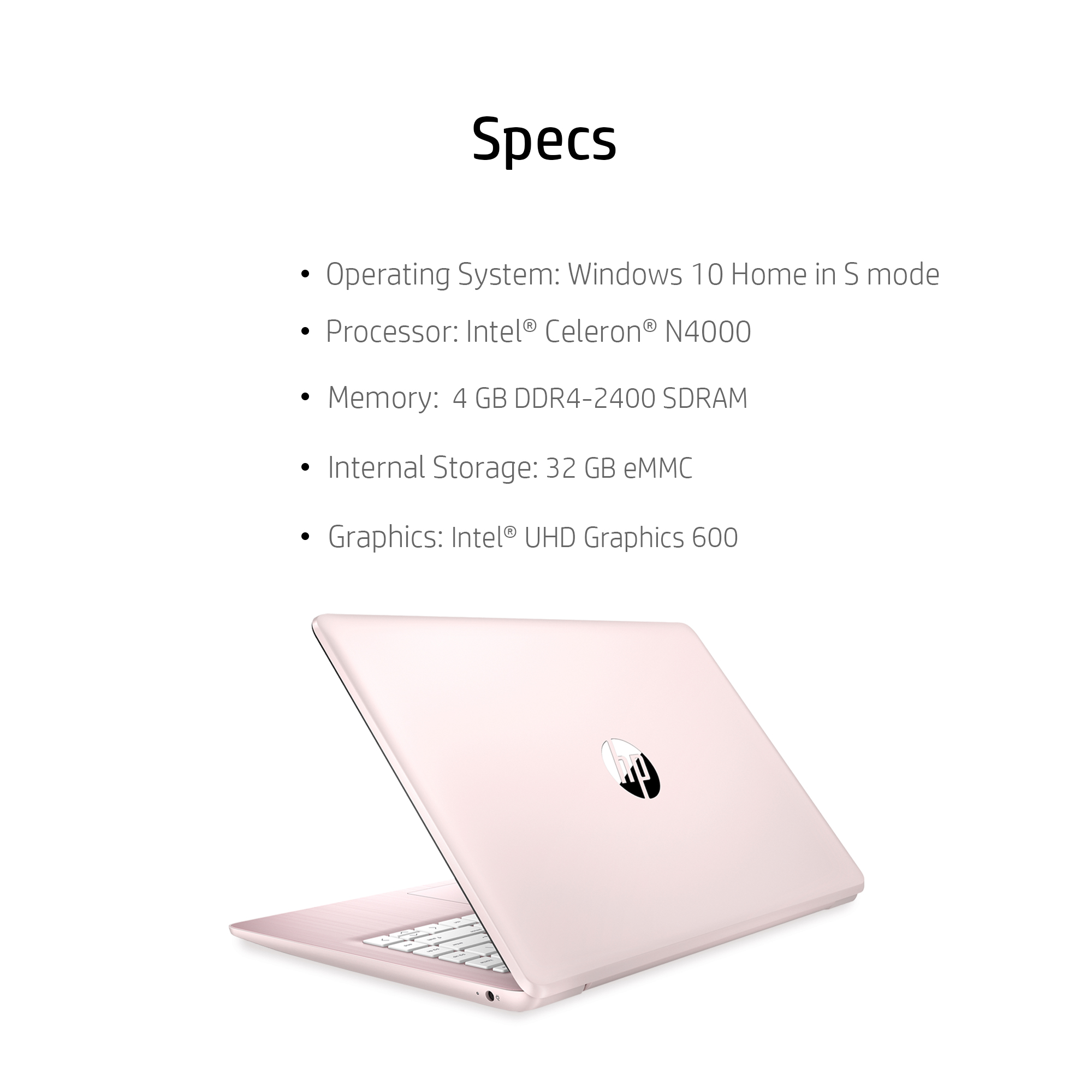 HP Stream 14 Laptop, Intel Celeron N4000, 4GB SDRAM, 32GB eMMC, Office 365  1yr, Rose Pink