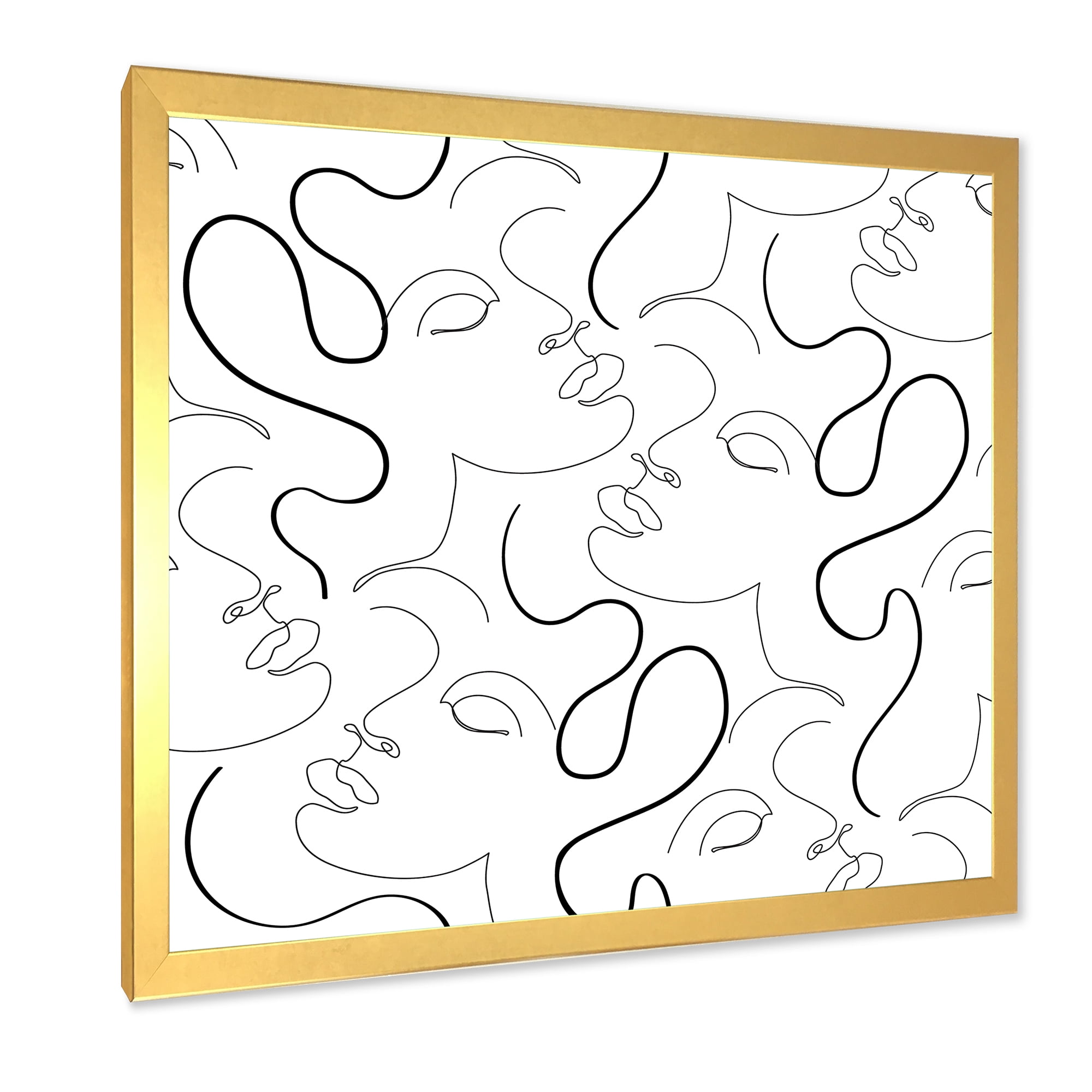 Designart 'Black and White One Line Drawing Portraits' Modern Framed Art Print