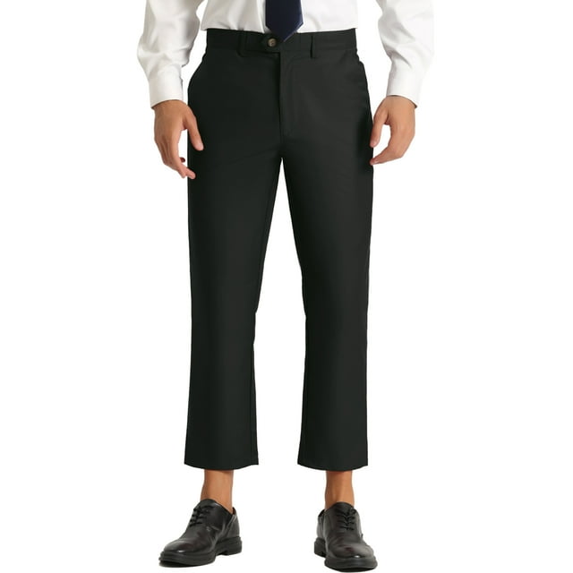 INSPIRE CHIC Men's Formal Cropped Pants Solid Color Flat Front Dress Trousers Black 32