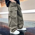 thumbnail image 2 of YunPes Boys Baggy Cargo Pants Lightweight Quick Dry Crinkled Wide Leg Pants Trendy Youth Handsome Streetwear Bottoms with Flap Pockets, 2 of 8