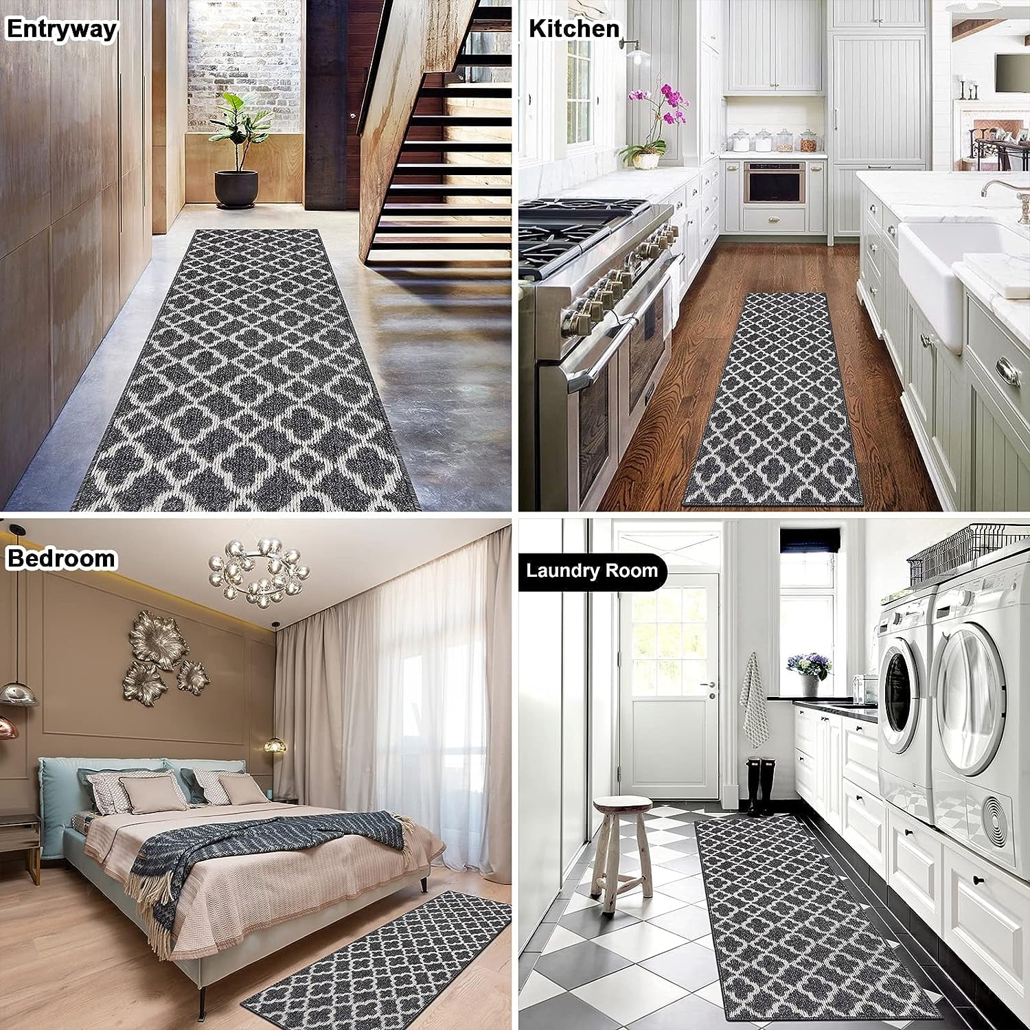 Yamaziot 2'x8' Runner Rug Long Farmhouse Kitchen Laundry Room Rug Runner Non Slip Washable Hallway Runner Rug Area Rug, Black