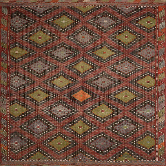 Ahgly Company Machine Washable Indoor Square Traditional Saffron Red Area Rugs, 6' Square