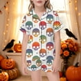 thumbnail image 2 of SJLDQY Girls Halloween Pajama Sets Skull Graphic Short Sleeve Shirts and Shorts 2 Piece Sets Casual Hallowmas Sleepwear Button Down Pjs Sets, 2 of 5