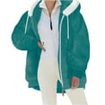 thumbnail image 2 of Sherpa Lined Jacket Women Casual Plus Size Fuzzy Fleece Jackets Zip Up Oversized Long Sleeve Warm Winter Coats With Hood Turquoise S, 2 of 9