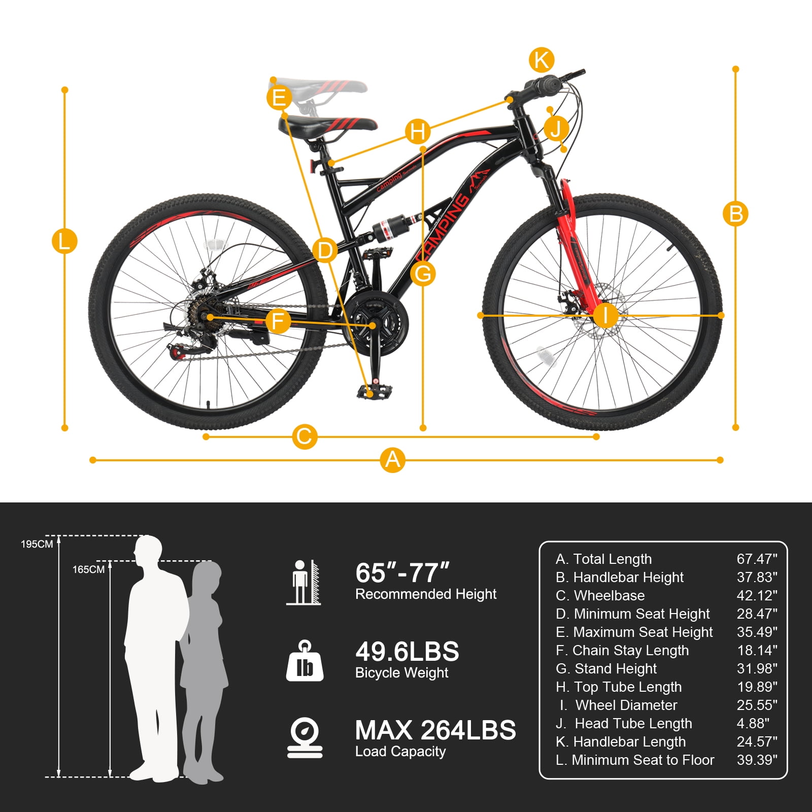 UBesGoo 26 inch Mountain Bike for Men Women, Shimano 21 Speeds High-Carbon Steel Frame, Disc Brakes, Black, Red