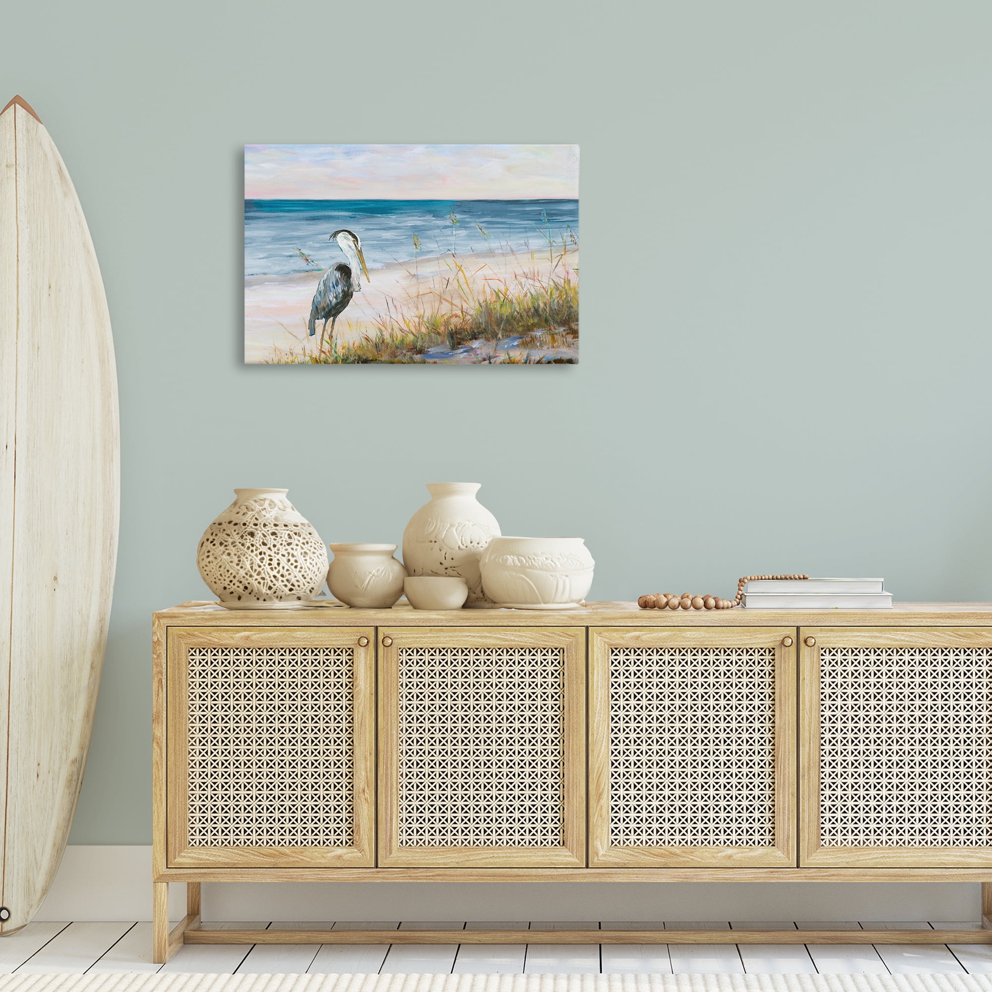 Stupell Industries Calm Pelican on Beach Landscape Painting Gallery Wrapped Canvas Art Print Wall Art, 30 x 20