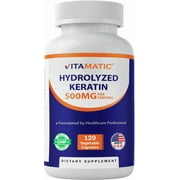 Vitamatic Hydrolyzed Keratin 500mg per Serving - 120 Vegetarian Capsules - Keratin Supplements for Healthy Hair Skin & Nails for Adults