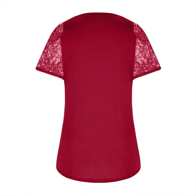 RQYYD Reduced Women Boho Floral Print V Neck Wrap Blouse Short Sleeve  Ruffle Hem Babydoll Peplum Top Summer Casual Tie Waist Shirts(Red,S)