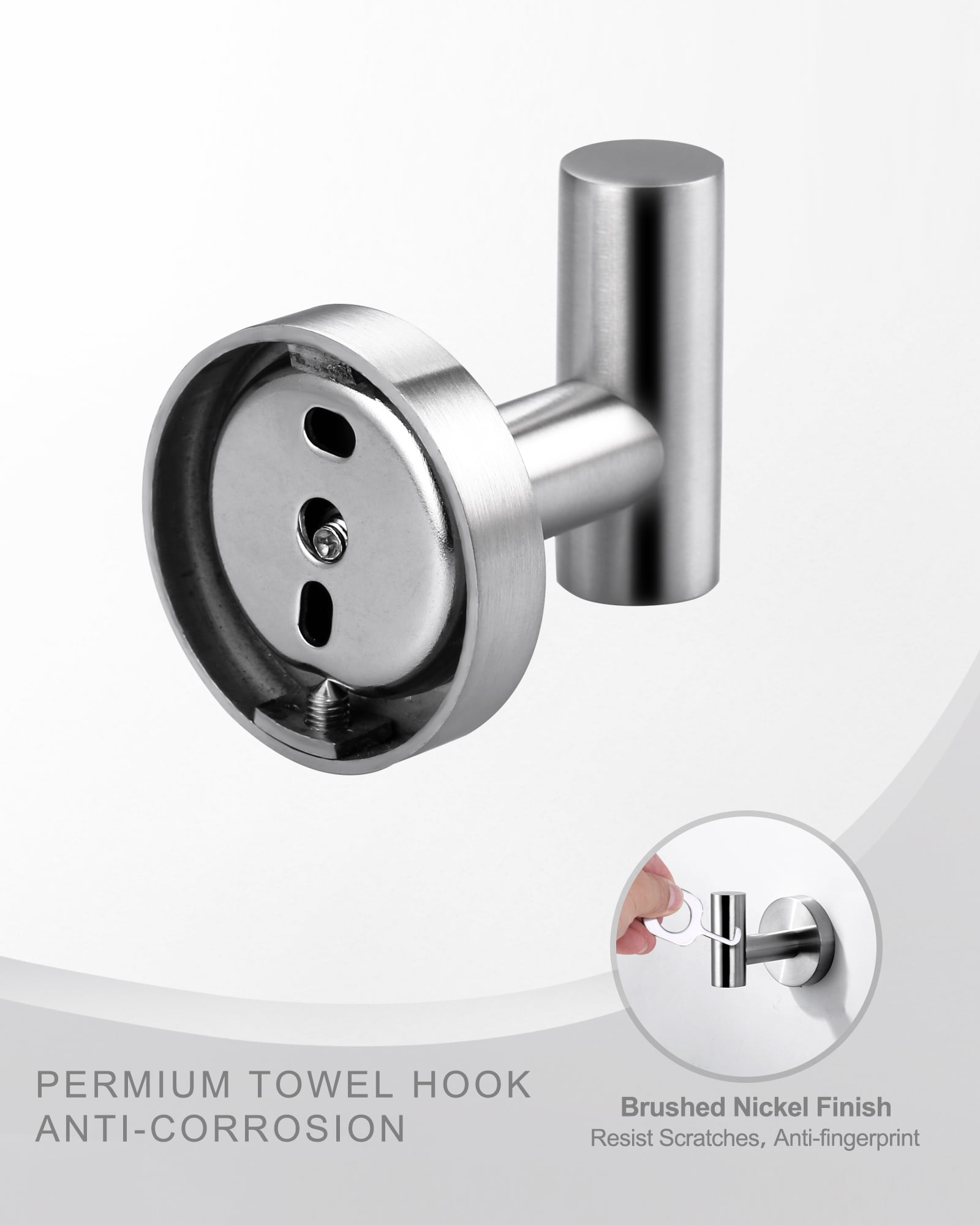 Wowow J-Hook Wall Mounted Bathroom Brushed Nickel Robe/Towel Hook in Stainless Steel (4-Pack)