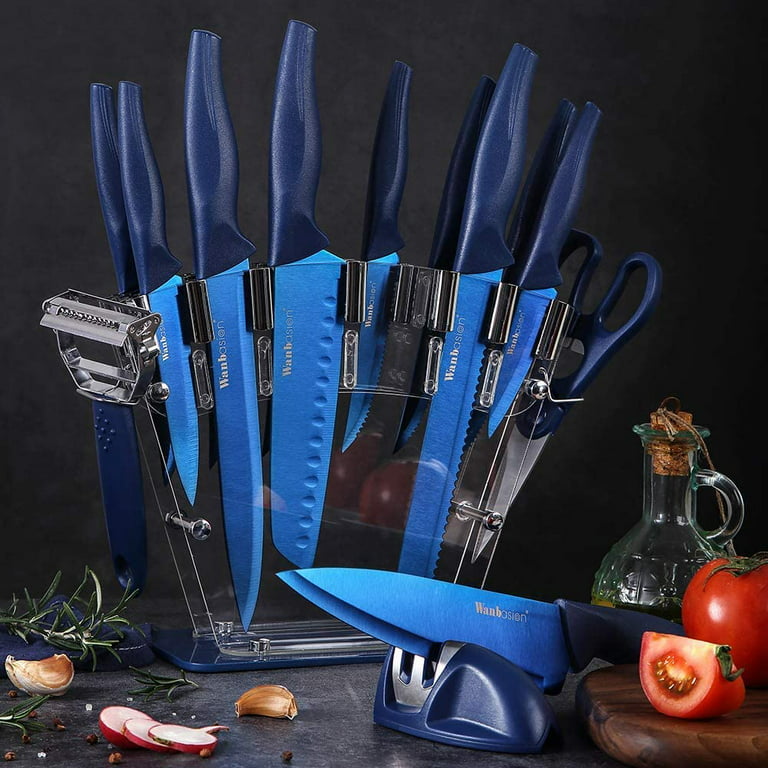 Fukep Knife Set, Kitchen Knife Set of 6 PCS, Non-stick Chef Knife Set with  Scissors and Peeler, Blue Style Knife Set