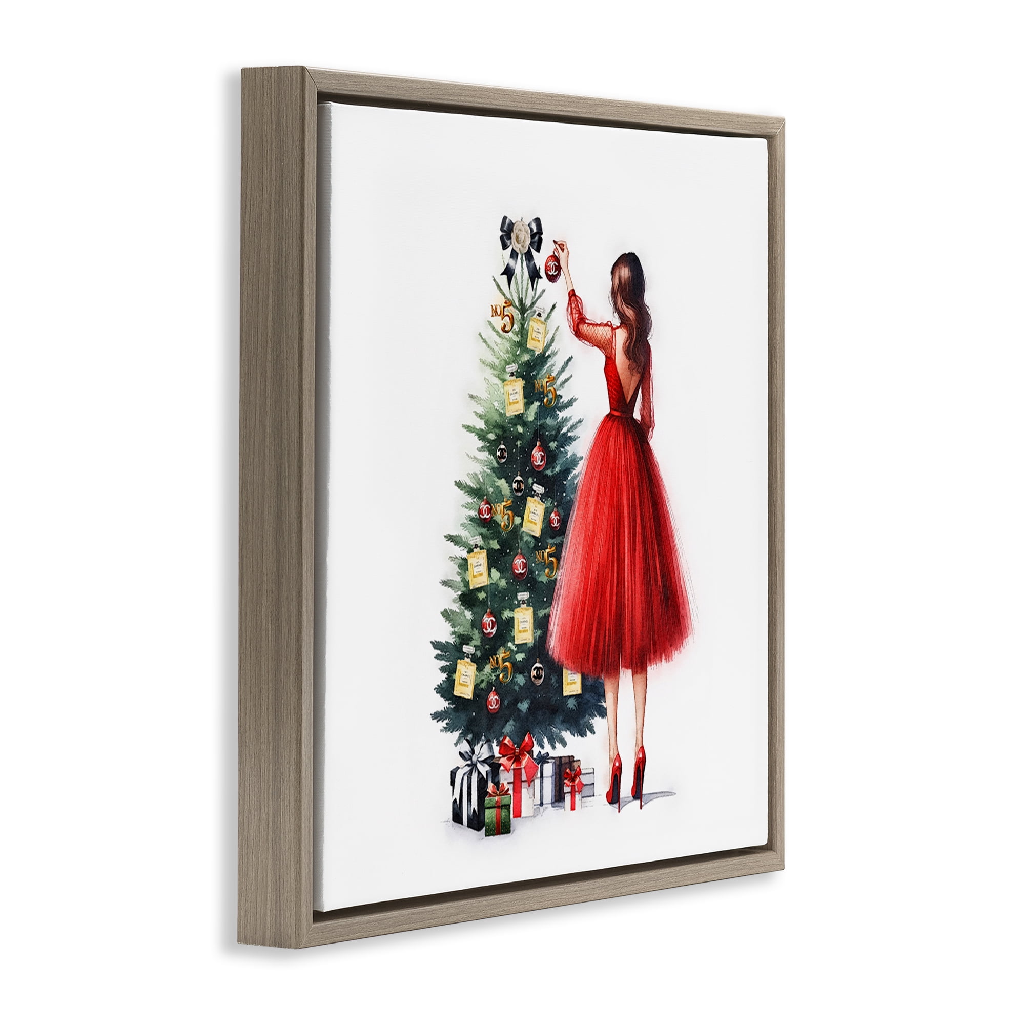 Stupell Industries Fashion Tree Ornaments Holiday Painting Brown Floater Framed Canvas Art Prints Wall Art, 25 x 25