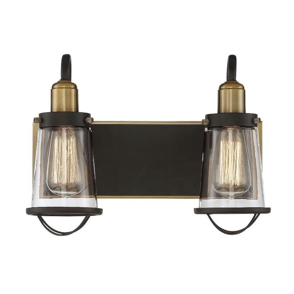 2 Light Bath Bar-Industrial Style with Nautical and Contemporary Inspirations-10 inches Tall By 13.5 inches Wide-English Bronze/Warm Brass Finish