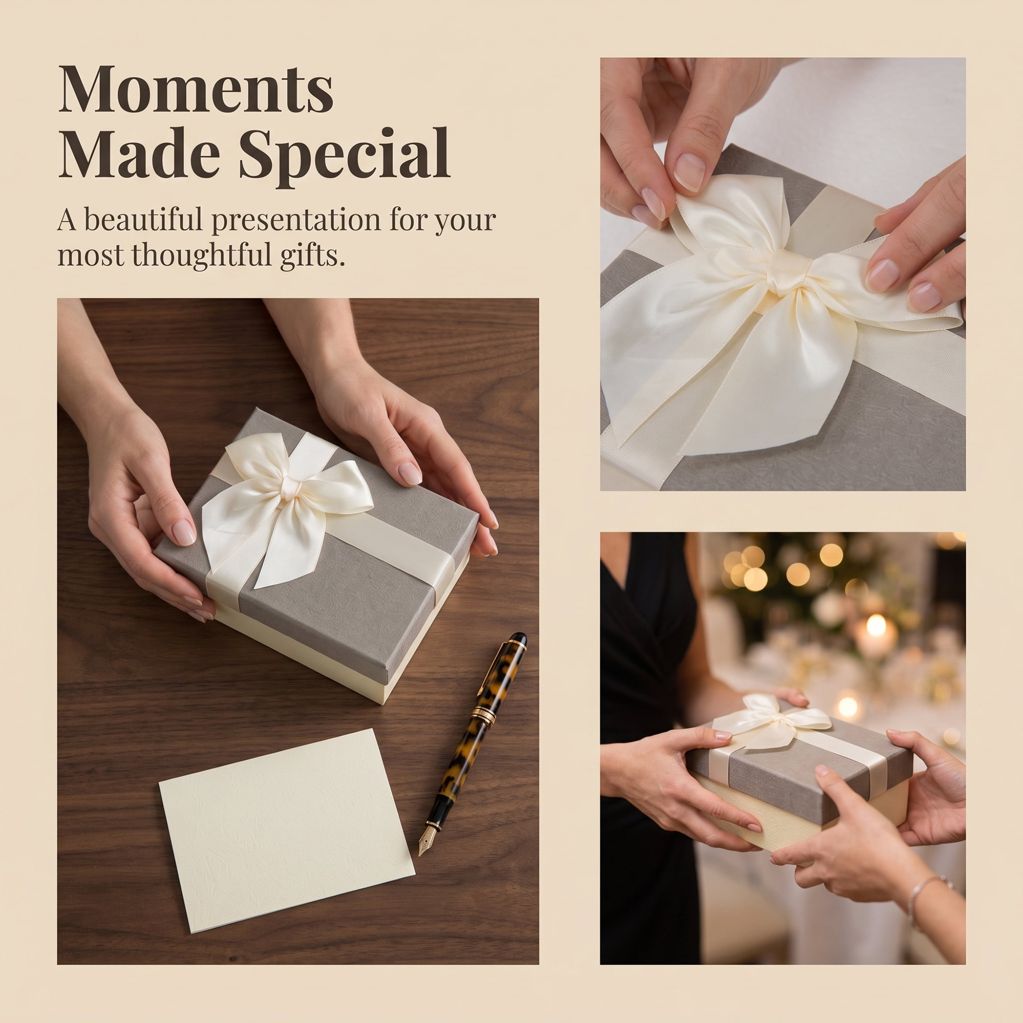 Unique Bargains Elegant Luxury Gift Box with Printed Ribbon Gray 7.1"x4.9"x3.1"