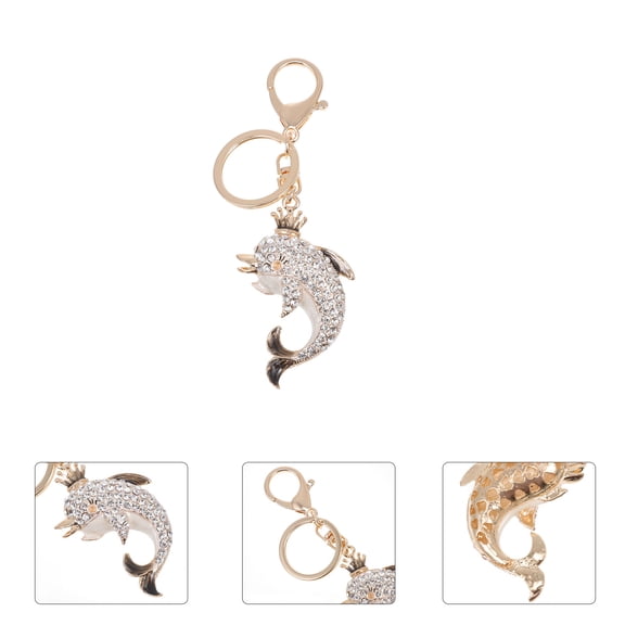 OATIPHO 1Pc Rhinestone Embedded Dolphin Keychain Pendant White Color for Handbag Backpack Decor