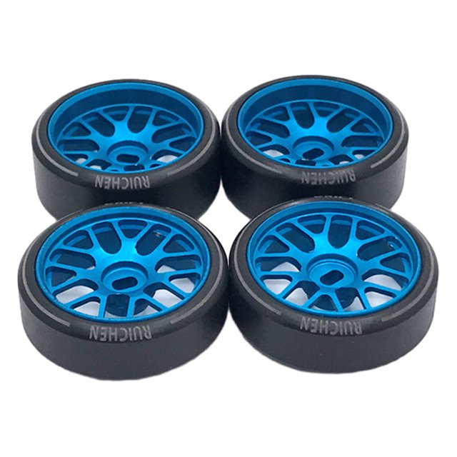 Ounissouiy 4 unids/set 27mm neumático de deriva llanta de Metal para 1/28 Wltoys K969 K989 P929 neumáticos de deriva para WLtoys Kits de construcción modelo azul