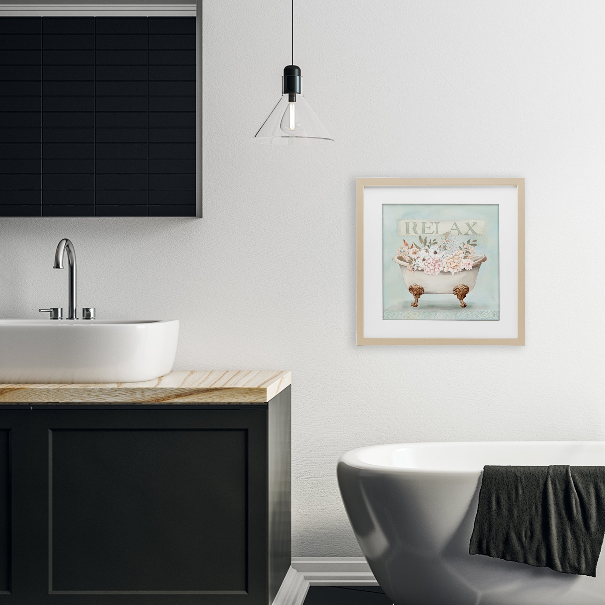 Stupell Industries Relax Floral Tub Birch Framed Print Under Glass, design by Mollie B.