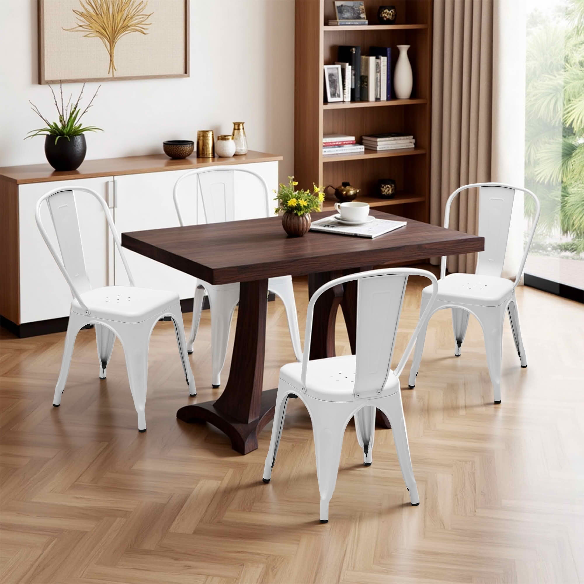 MAYEERTY Set of 4 Metal Dining Chairs Stackable Industrial Style 300LBS Weight Capacity for Kitchen Dining Room