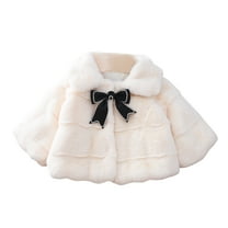 Little Girl Fur Winter Coat Cute Thick Jacket Fuzzy Cape Cloak Overcoat Outwear with Bowknot Fall Baby Boy Girl Outwear for Birthday Gifts 12-18 Months