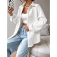 thumbnail image 5 of Womens Oversized Button Down Shirts Textured Collared Long Sleeve Shacket Casual Fall Blouses Tops White S, 5 of 7