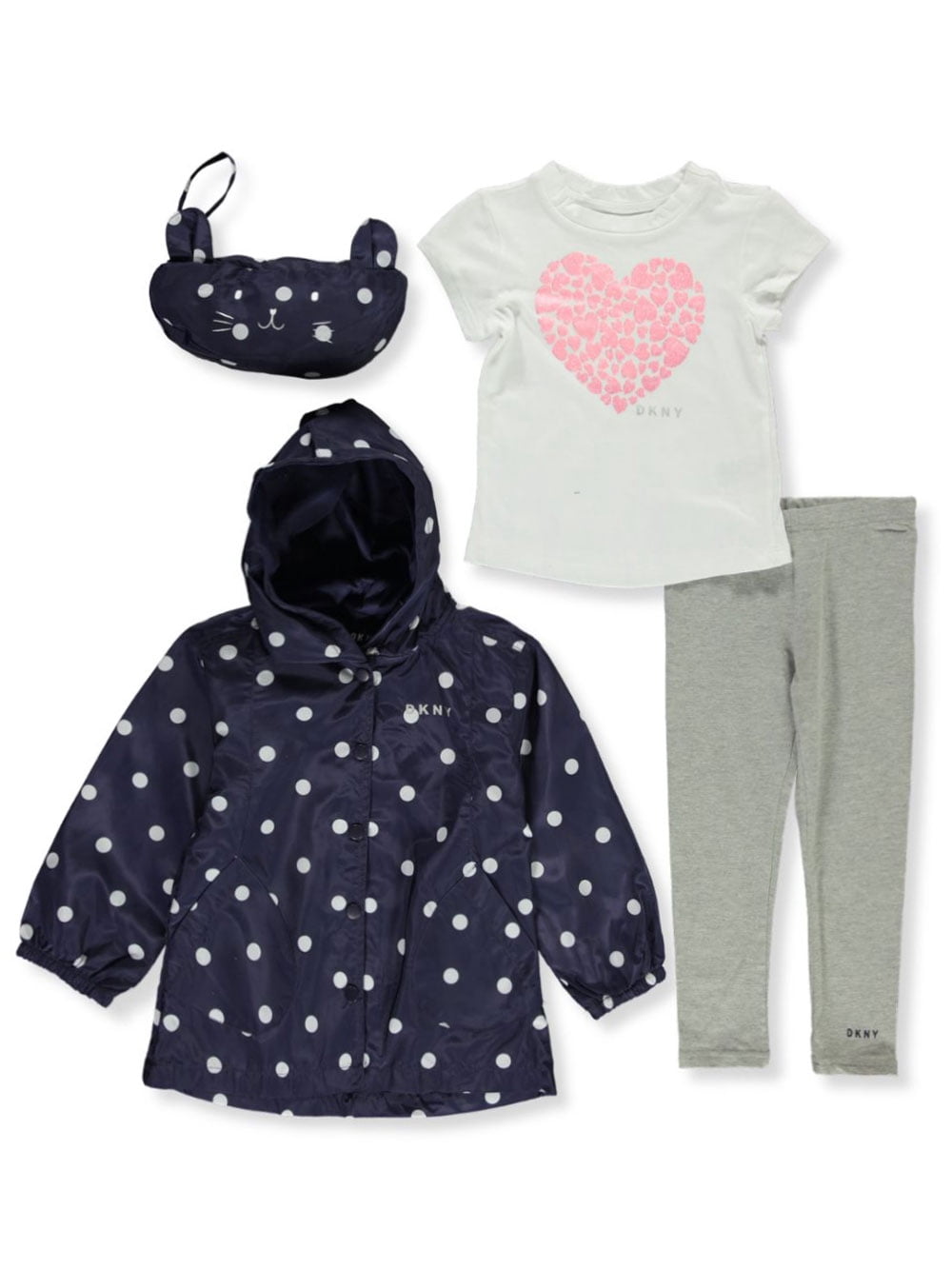 DKNY Girls' 4-Piece Raincoat Set Outfit 
