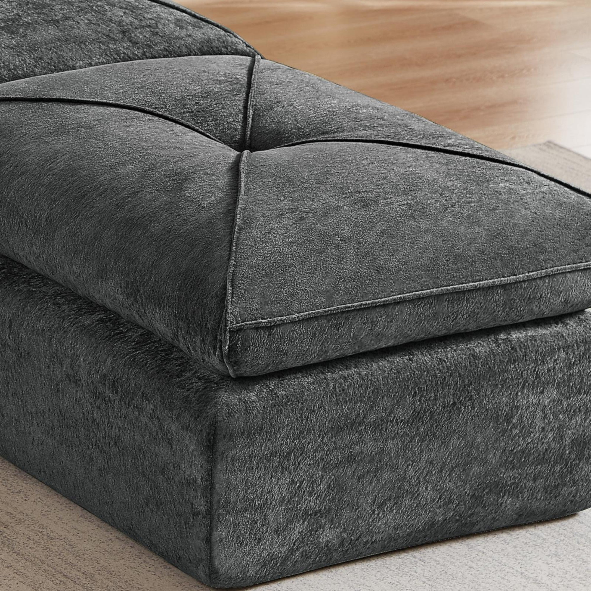 Sailvan Modern Chenille Sectional Sofa with Ottoman,Modular Living Room Couch for Apartments and Families,Comfortable Minimalist Seating Dark Gray