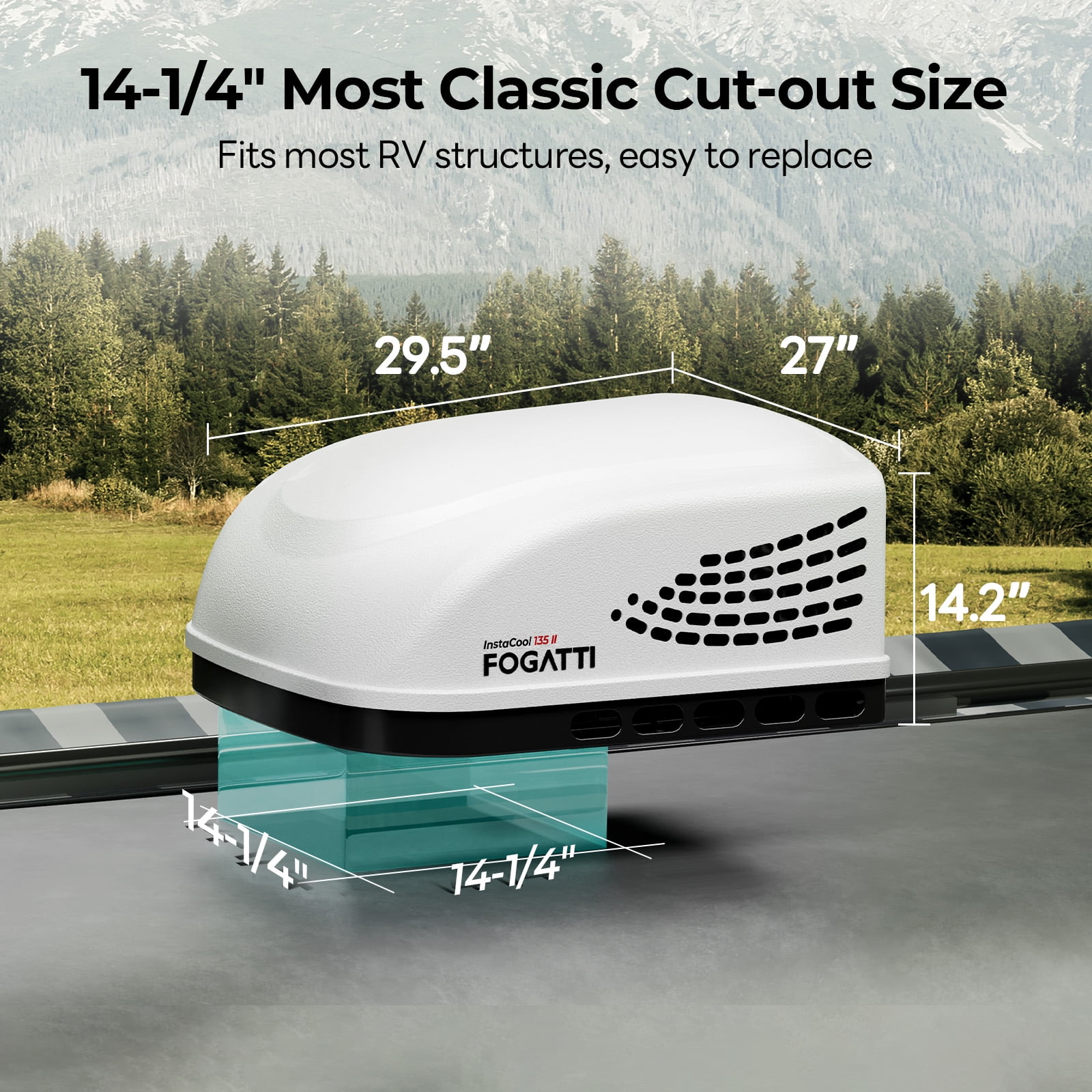 Fogatti RV Air Conditioner 13500 BTU Rooftop AC Unit with R32 Refrigerant and Wired Controller