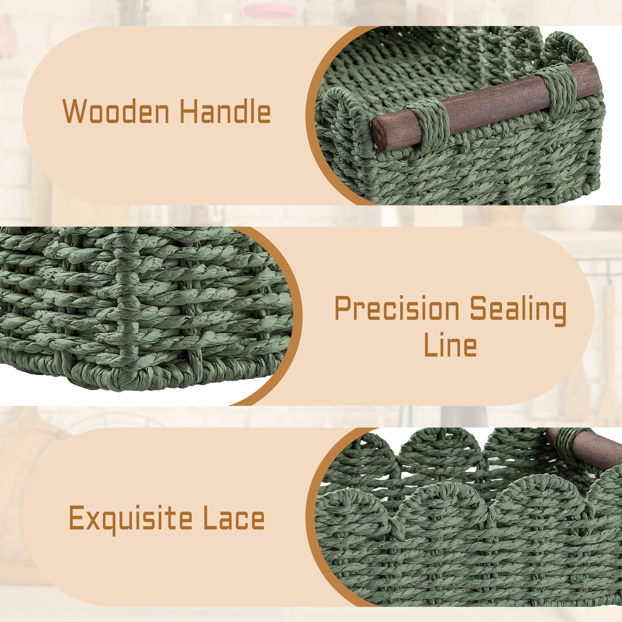 Green Wicker Storage Basket For Organizing Bathroom, Kitchen And Home Spaces
