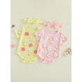 thumbnail image 3 of BemeyourBBs Newborn Baby Girl Duck Outfit Infant Baby Girl Summer Clothes Bubble Romper Cute 3D Crochet Duck Flower Embroidery Short Sleeve Bodysuit Playsuit and Headband Set, 3 of 9