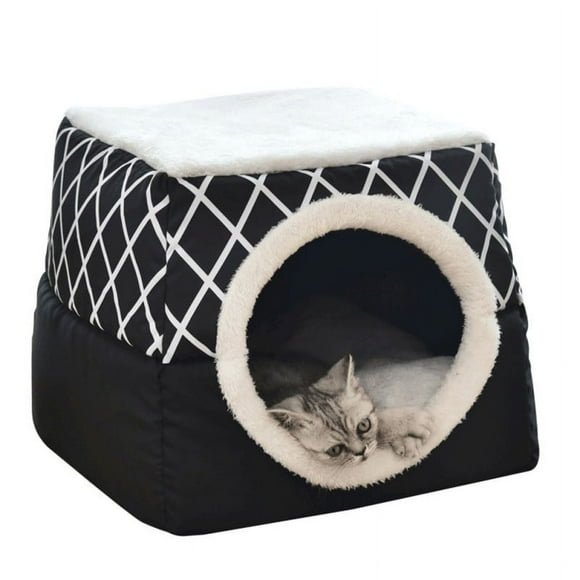 Crowdstage Cat Beds for Indoor Cats - Large Cat Cave for Pet Cat House with Fluffy Ball Hanging and Scratch Pad, Foldable Cat Hideaway,13.78"*12.99"*11.81", Grey