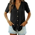 thumbnail image 4 of NuoCaiYun Blouses for Women Dressy Summer Short Sleeve Button Down Shirts Casual Business Work Tops Slim Fit Solid Color Top Tee, 4 of 6